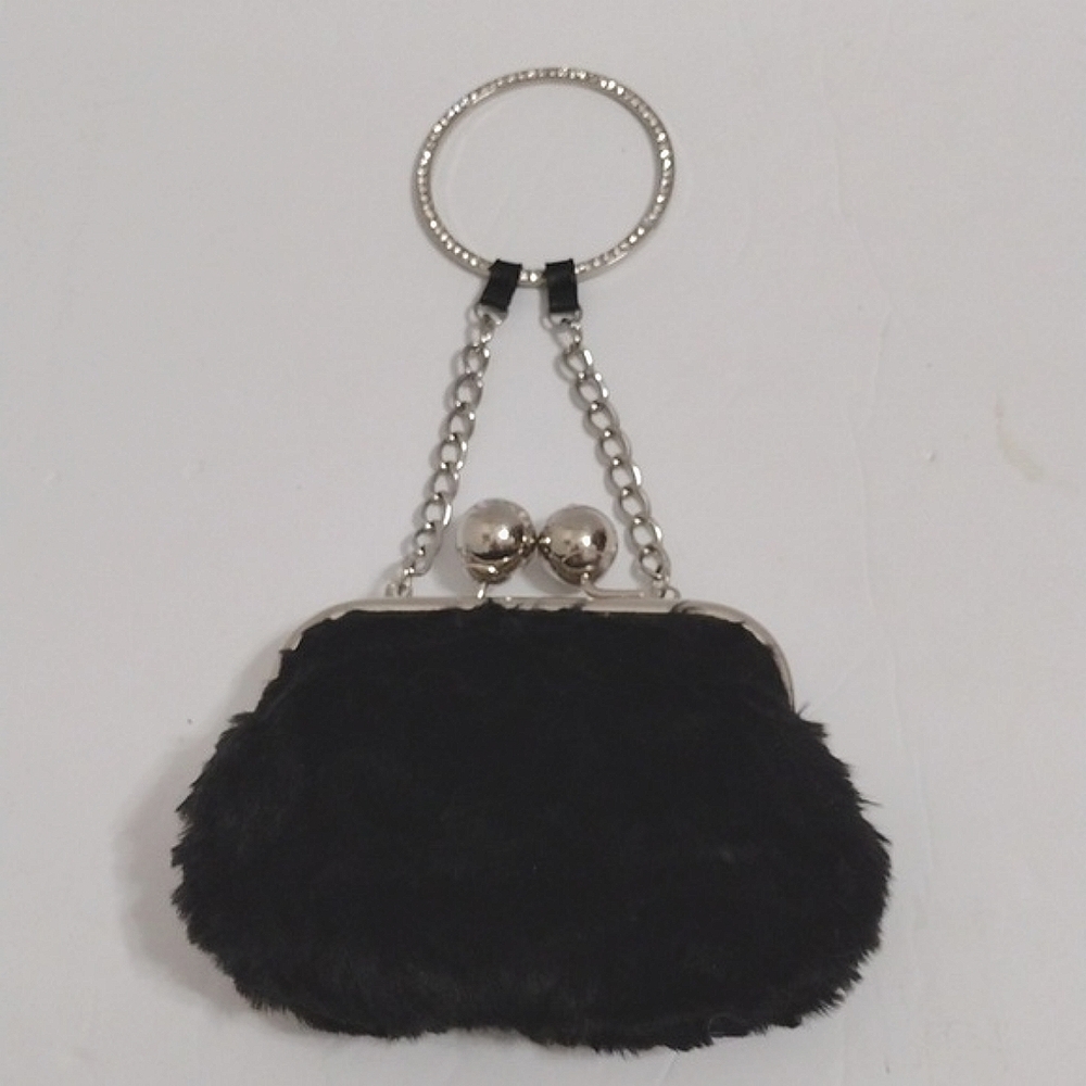 Paris Hilton Faux Fur Mini Purse Evening Wristlet Rhinestone Detail Elegant S